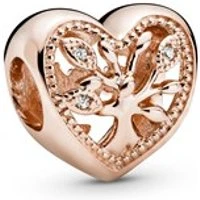 Rose Gold Openwork Family Tree Heart Charm