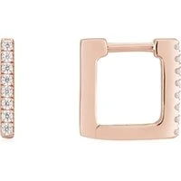 Rose Gold Rectangular CZ Hoop Earrings - Rose Gold