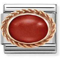 Rose Gold Red Coral  Oval Charm