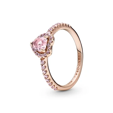 Rose Gold Sparkling Pink Elevated Heart Ring - 50