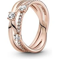 Rose Gold Sparkling Triple Band Ring - 50