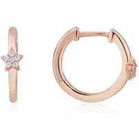 Rose Gold Star Crystal Huggie Hoop Earrings - Rose Gold