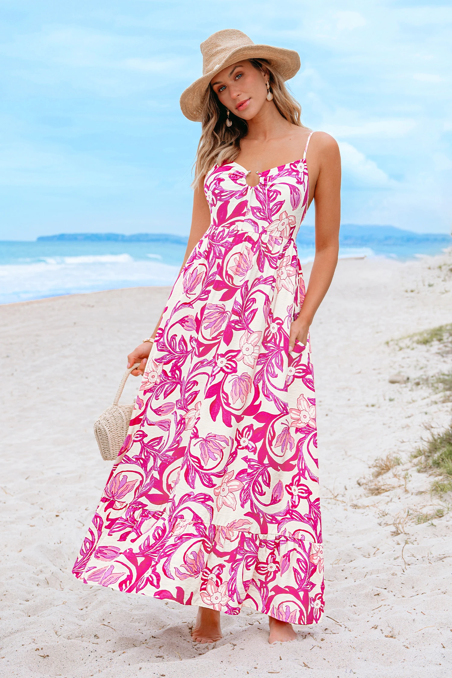 Rosewater Bloom Floral Maxi Dress - Pink
