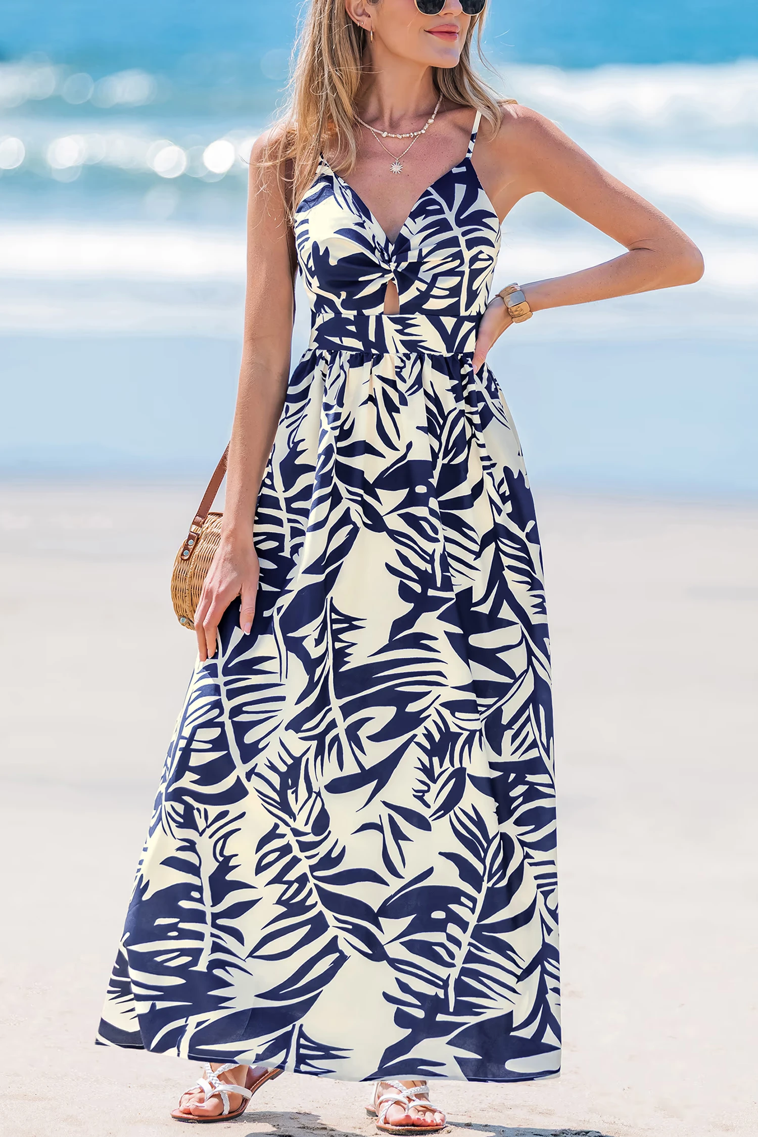Rosy Horizon Tropical Maxi Dress - Blue