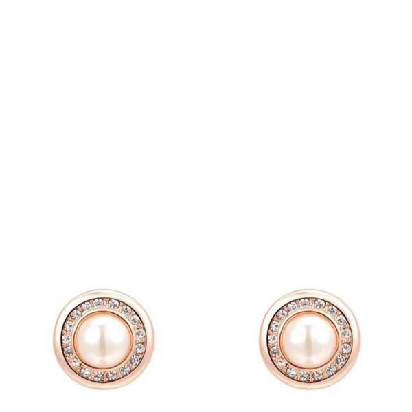 Round Pearl Earrings with Swarovski Crystals - Gold