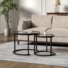 Round Tea Glass Coffee Table Set - Black Round Tea Glass Coffee Table Set - Black