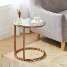 Round Tempered Glass Side Table - Gold
