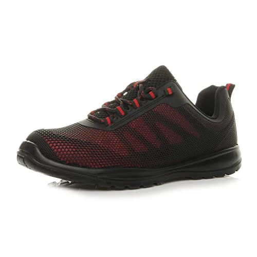 Round Toe Contrast Work Lace Up Steel Toe Cap Safety Trainer Shoe Size 8 42 Black Red