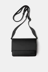 Rubberised Crossbody Bag With Flap - Black