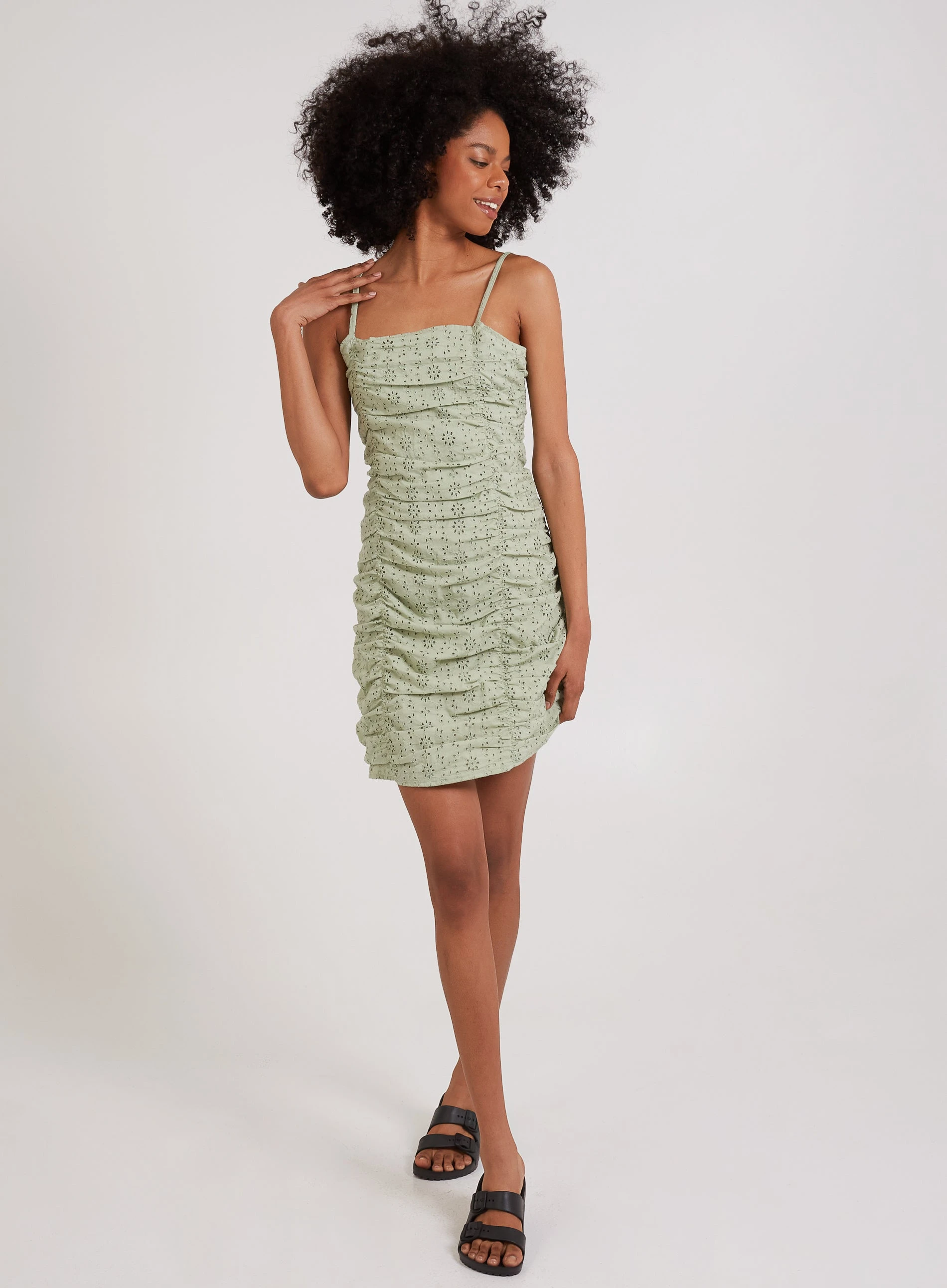 Ruched Broderie Cami Mini Dress  - 8  - Green