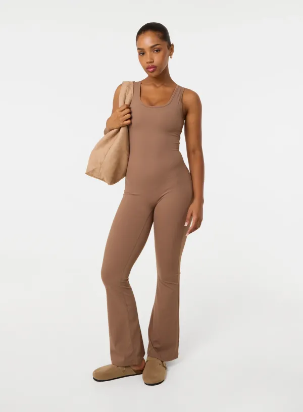 Ruched Bum Openback Unitard - / - MOCHA
