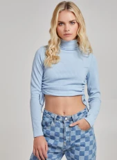 Ruched Crop Ribbed Top  - L  - Blue