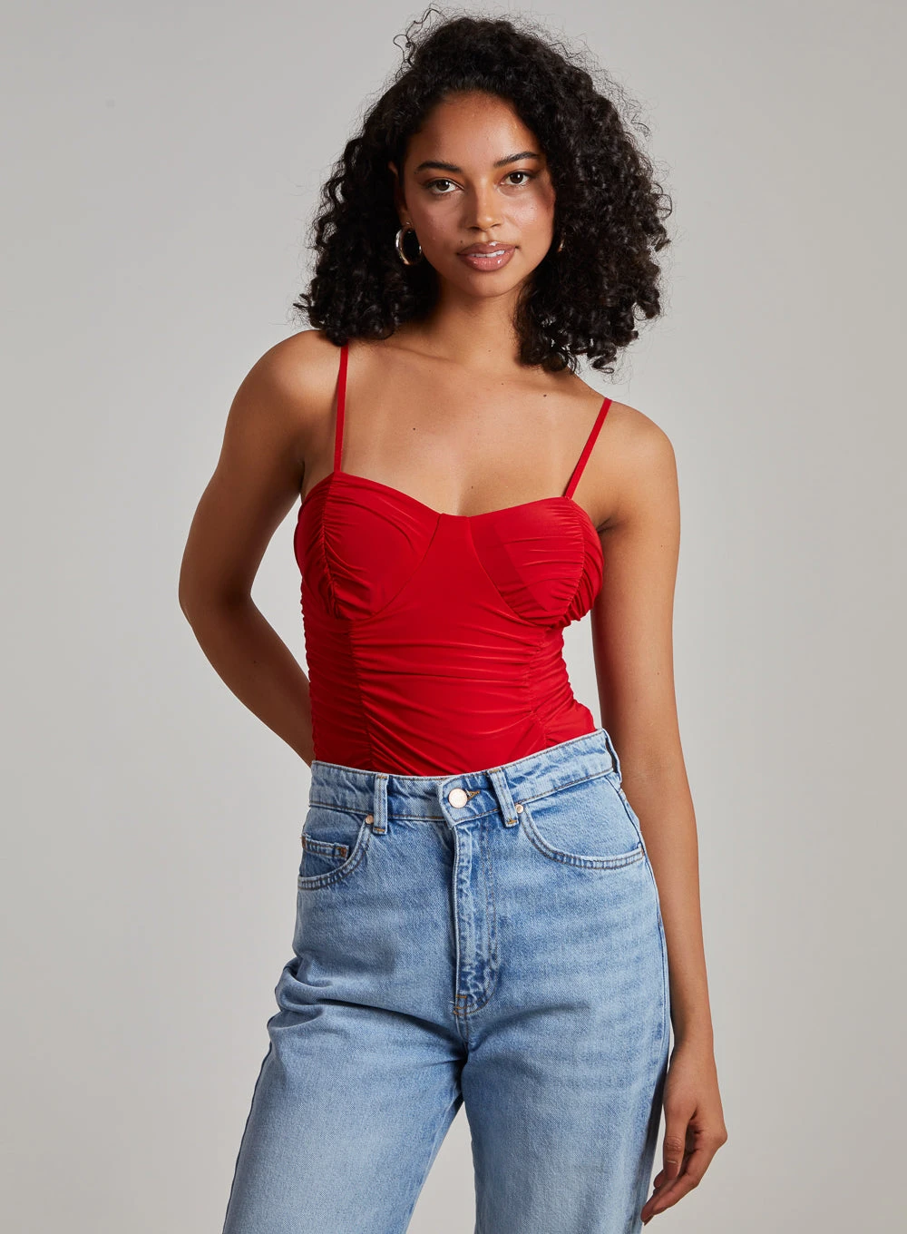 Ruched Cupped Strappy Bodysuit  - 14  - Red