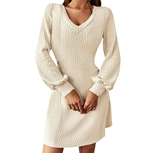 Ruched Dress Long Sleeve Plus Size Long Sleeve Plus Size Jumper Dresses Women Long Sleeve Tunic Tops for Women UK for Mum Womens Winter Dresses Knit Dress Warehouse Deals Clearance Beige