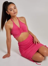 Ruched Ribbed Crop Top Pink