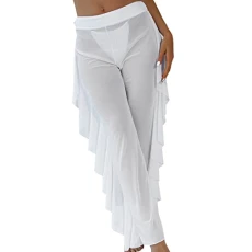 Ruffle Fancy Dress for Women Beach Beach Wrap Cover Wraps Ruffle Cover Trousers for Ruffle Trousers Beach Clothing Women Summer, White, M