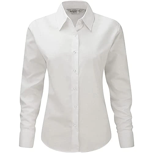 Russell Collection Ladies/Womens Long Sleeve Easy Care Oxford Shirt (S) (White)