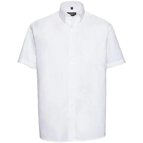 Russell Collection Men's Button down Short Sleeve Formal Shirt, White - White, 5XL