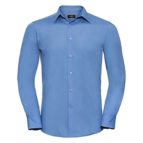 Russell Collection Mens Long Sleeve Poly Cotton Easy Care Tailored Poplin Shirt (L) (Corporate Blue)