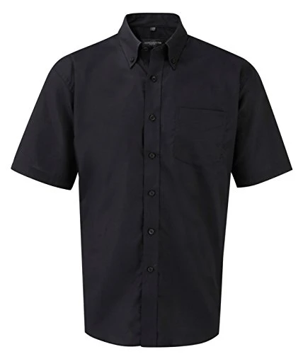 Russell Collection Mens Short Sleeve Easy Care Oxford Shirt Black Neck 19.5"