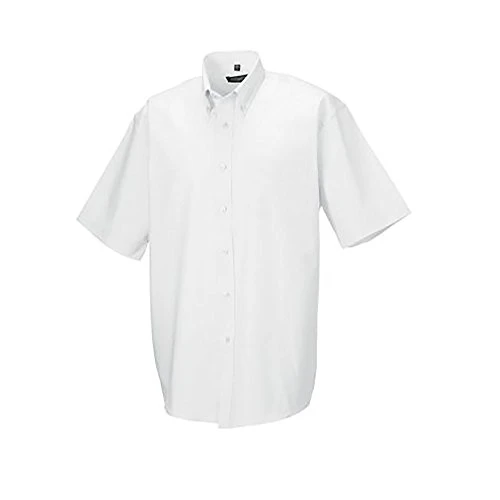 Russell Collection Men’s Short Sleeve Easy Care Oxford Shirt (White, 20 inch)