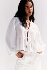 Rustic Blouse With Ties - White