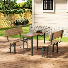 Rustic Wooden Folding Garden Benches Table Set - Brown Rustic Wooden Folding Garden Benches Table Set - Brown