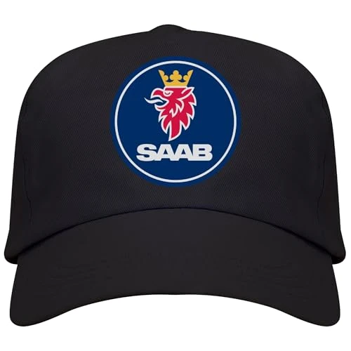 Saab Men's Logo Cap Black 5 Panels 100 Cotton 340 g/m², Black/White, One size
