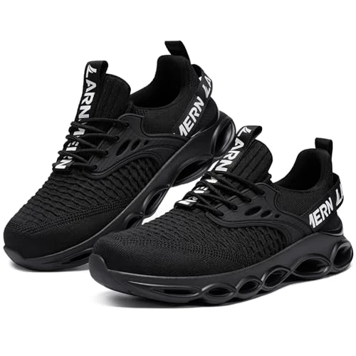 Safety Trainers Mens Fashion Steel Toe Cap Trainers Cushioning Comfortable Safety Shoes Lightweight Breathable Work Shoes(Deep Black,13UK)