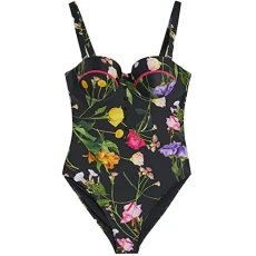 Saffiey Black Floral Underwire One Piece Swimsuit, Black, 8 Saffiey Black Floral Underwire One Piece Swimsuit, Black, 8