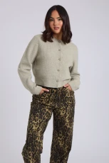 Sage Floral Button Cropped Cardigan /