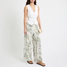 Sage Floral Print Trouser - Green