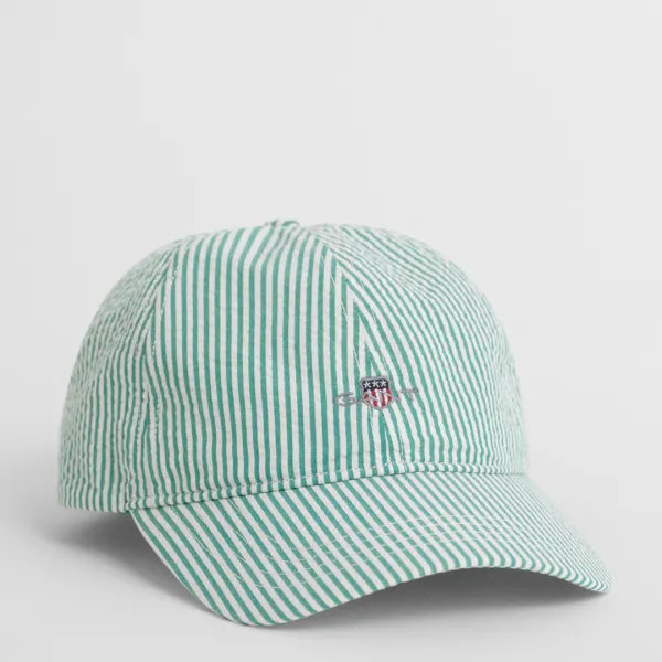 Sage Striped Seersucker Cap - Green