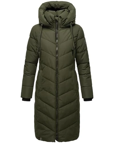 Sahnekatzii XIV Women's Winter Coat Warm Quilted Coat Long with Removable Hood XS-XXL, dark olive, X