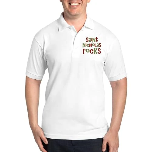 Saint Nicholas Rocks Golf Shirt Men's Golf Polo Shirt Pique Knit White