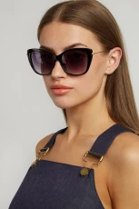 Sam Cat Eye Sunglasses Metal Sides Black