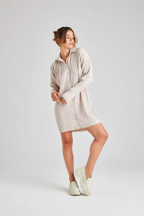 Sand Plisse Dress