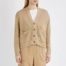 Sand V-Neck Linen Blend Cardigan - Beige Sand V-Neck Linen Blend Cardigan - Beige