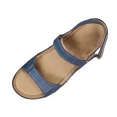 Sandals for Women Uk Open Toe Ankle Strap Slip on Orthotic Flat Sandals Texture Pattern Buckle up Slides Women's Walking Shoes Sandals Outdoor Comfortable Beach Ladies Shoes Sale Clearance