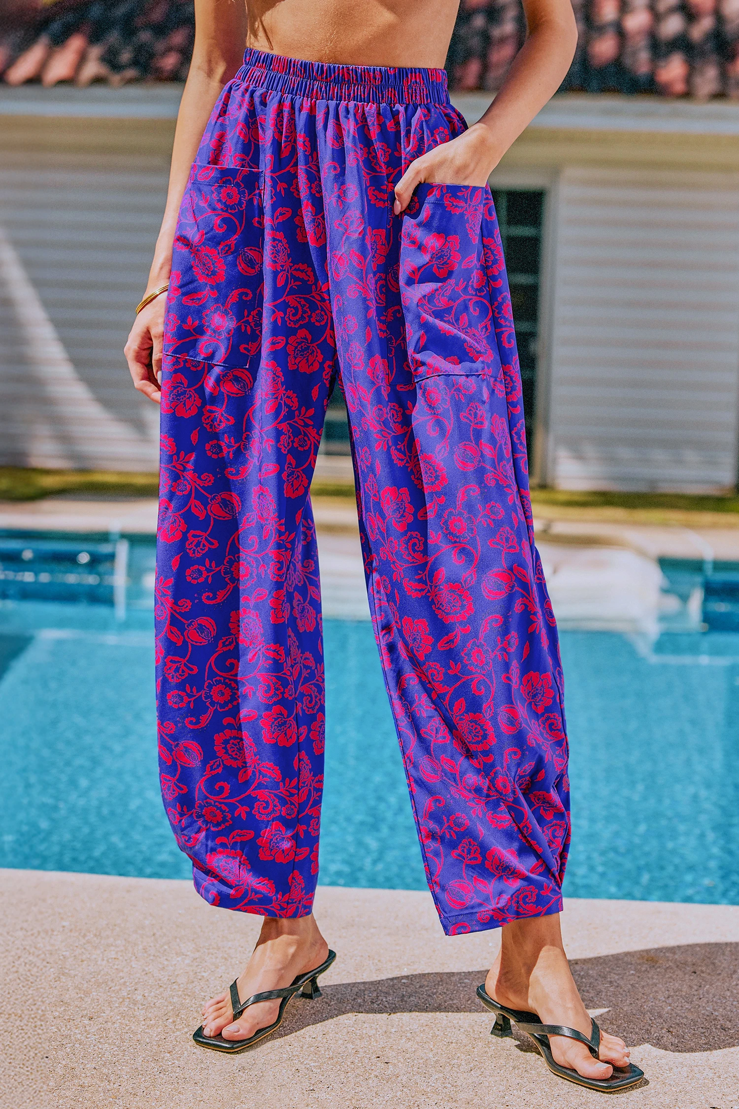 Sangria Sands Floral Cover-Up Pants - Blue