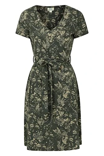 Santorini Womens Jersey Wrap Dress - Lightweight Ladies Dress, UV Protection, Cosy - Best for Travelling, Holidays, Picnics & Outdoors Khaki 12