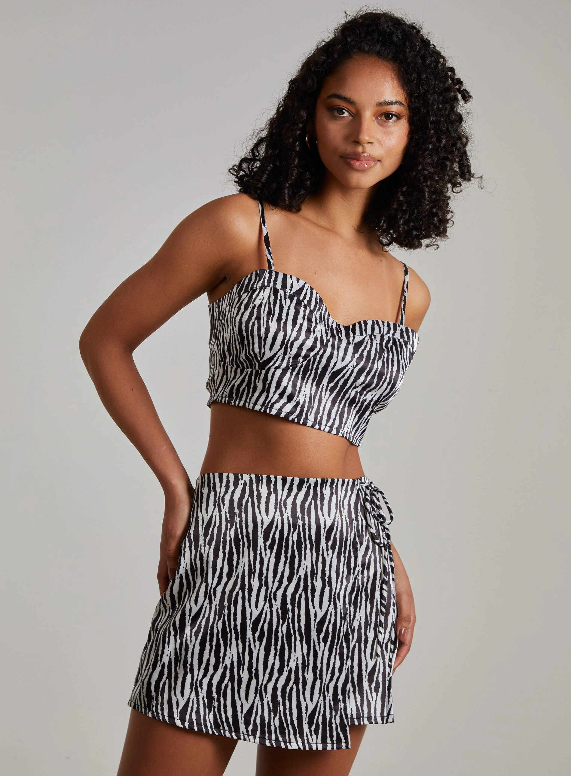 Satin Cropped Zebra Bralette  - 6  - Black Pattern