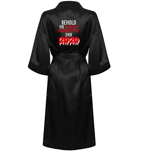 Satin Dressing Gown Shortest Horror Story Ever 2020 Robe Black Size XL/XXL 16/18