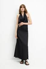 Satin Lace Midi Skirt - Black