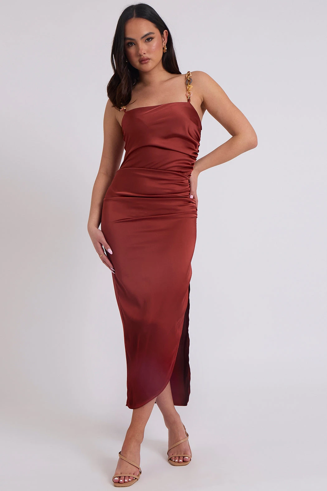 Satin Organic Chain Dress Rust /