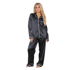 ® Satin Pyjamas for Women UK, Soft Silk Womens Pyjamas Set - Button Down Long Sleeves and Trouser, 2Pcs Womens PJ Set, Comfortable Women Loungewear Set, Bride Pyjamas Black