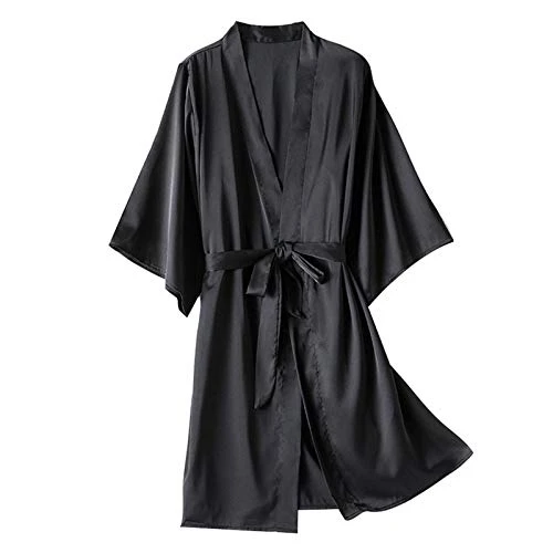 Satin Robe Women Knee Length Bathrobe Kimono Dressing Gowns for Women Uk Lightweight Housecoats for Women Uk Womens Dressing Gown with Belt Solid Color Sexy Nightwear for Women