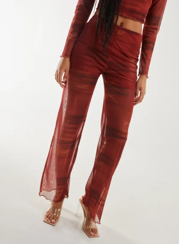 Saturn Mesh Flare Trousers - M - RUST