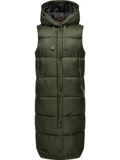 Sayorii Women's Winter Jacket Warm Quilted Vest Long with Hood S-3XL, dark olive, L