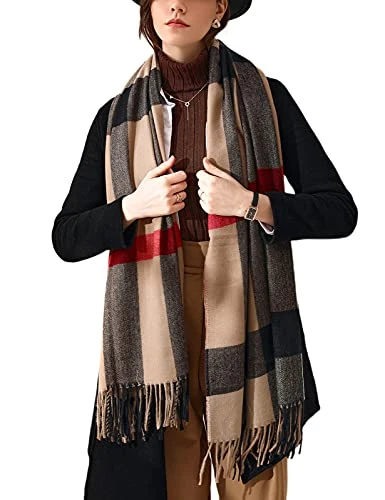 Scarf Shawl Wrap for Women Plaid Tassel Cashmere Feel Warm Winter